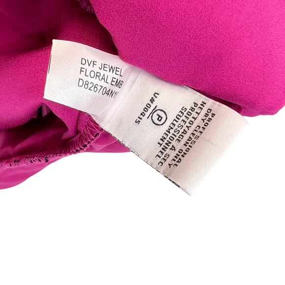 Diane Von Furstenberg Jewel Wrap‎ Dress Floral Embroidered Black Pink Size 8 - Picture 12 of 12